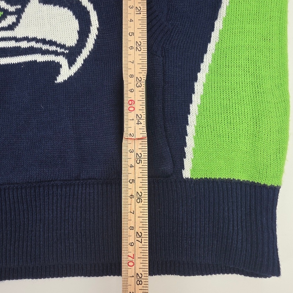 NFL TEAM APPAREL SEATTLE SEAHAWKS SWEATER MENS MEDIUM BLUE GREEN HOODED UGLY NEW - Picture 10 of 12
